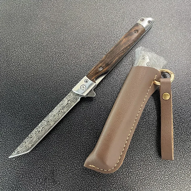 Sandalwood Handle EDC Portable Camping Folding Knife Stainless Steel Outdoor Fruit Knife Tactical Tools