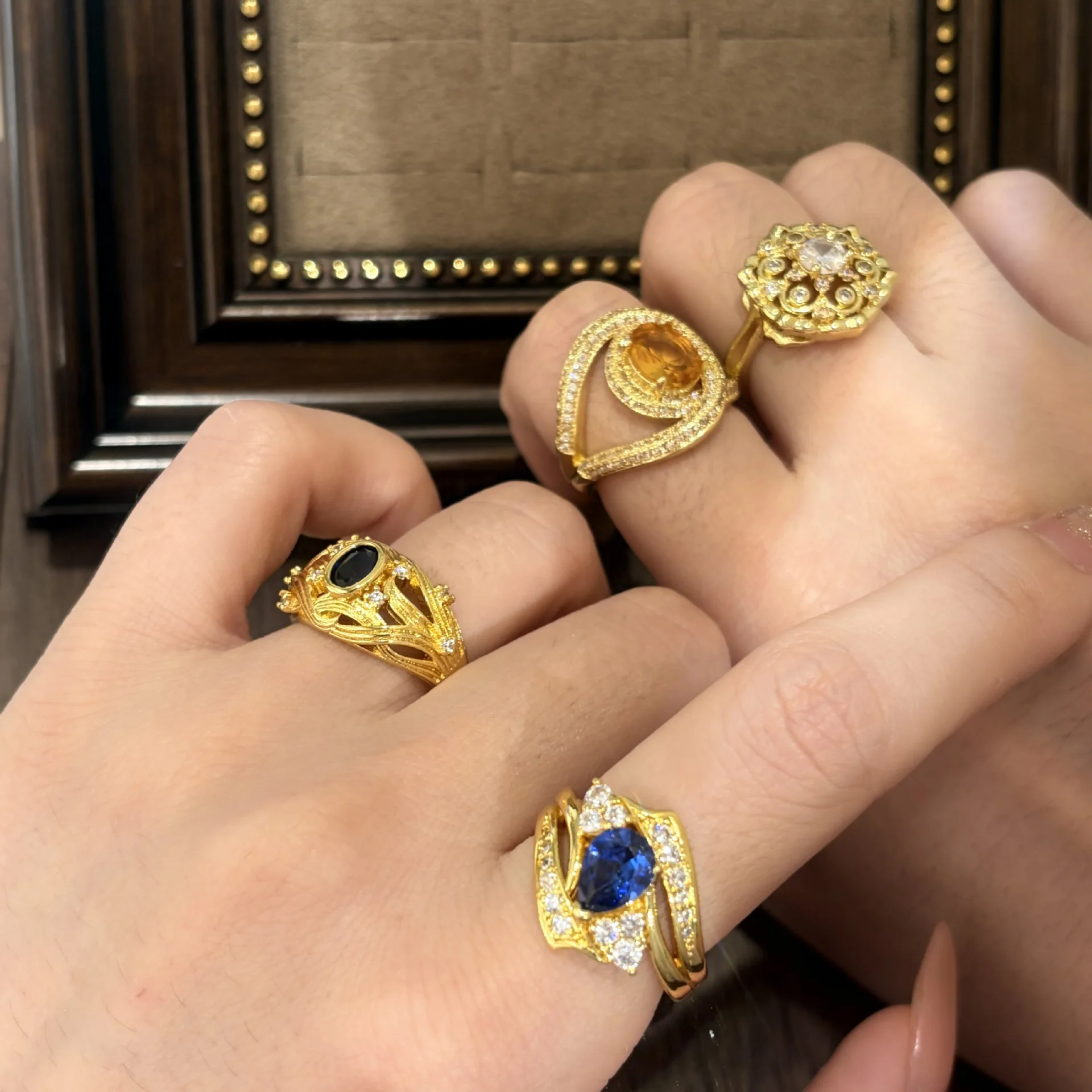 Classical Collection choice Fashion Jewelry rings for women vintage Diamonds inlay High Grade Water Drop Blue Gem Ring Jewelry