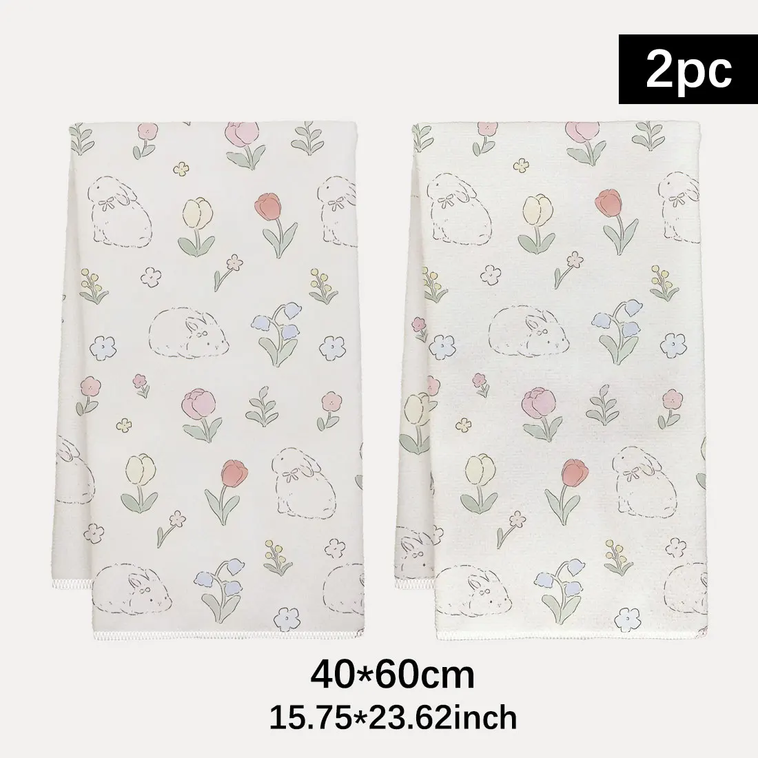 2pcs 40x60cm Easter Day Series DishCloth Tea Towel Kitchen Towels, Fresh Rabbit Tulip Carrot Heart-Shaped Easter Egg Text Gifts