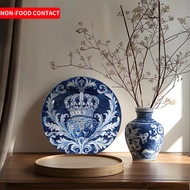 1pc of European-Style Vintage Ceramic Decorative Plate Featuring an Exquisite Crown Pattern, Suitable for Home, Dining Table,