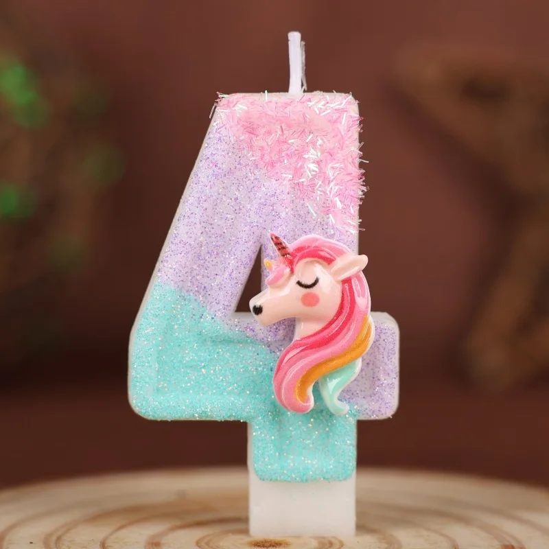0-9 Zahlen Cartoon Einhorn Digitale Kerzen für Kinder Geburtstag Party Festival Kuchen Dekoration Atmosphäre Requisiten Lustige Themenkerze