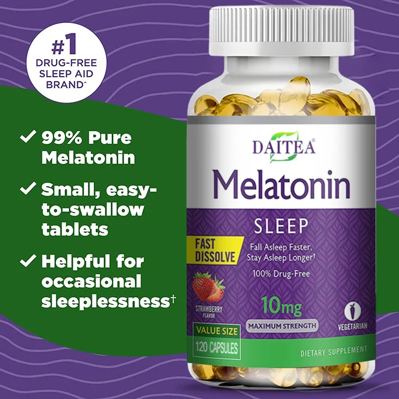 Daitea Melatonin 10mg, Sleep Dietary Supplement, 120 Strawberry Flavored Capsules, Contains Melatonin - Healthy Sleep