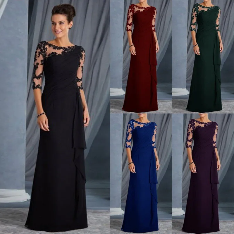 Damen-Kleid, lang, Spitze, Perspektive, Rundhalsausschnitt, mittlere Ärmel, Hochzeitskleid, neuer Stil