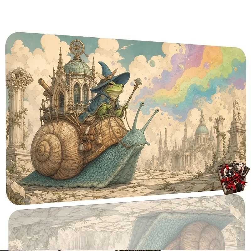Dreamy Frog Wizard & Snail Card PlayMat 14×24 Inch non-slip table mat collectible card battle magic mouse pad TCG Accessories