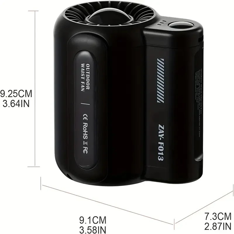مروحة خصر محمولة قابلة لإعادة الشحن عبر USB يمكن ارتداؤها مع 3 سرعات، محمولة للتخييم في الهواء الطلق والمشي لمسافات طويلة والسفر - مروحة تبريد