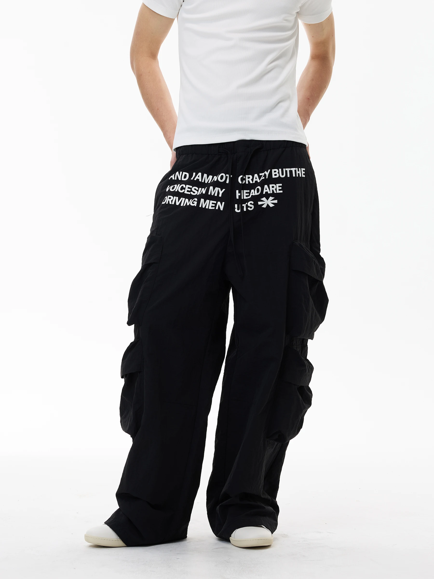 WLNEXT Summer Thin American Style Letter Print Work Pants Unisex Streetwear Multi-Pocket Trendy Casual Trousers for Couples