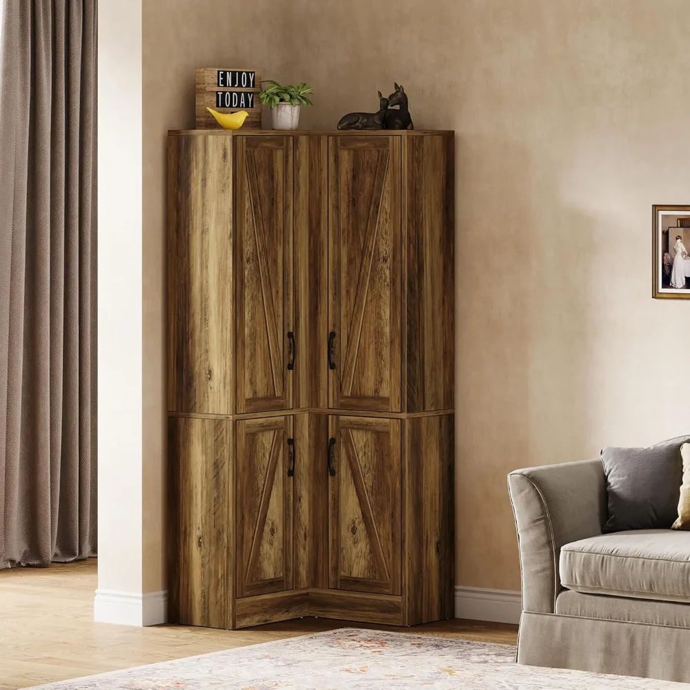 Estantería esquinera grande de madera en forma de L de 5 niveles de 71 pulgadas de alto con puertas para almacenamiento