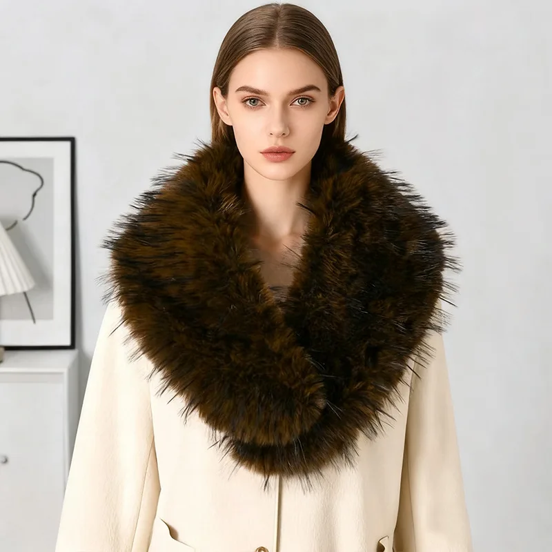 

Осенне-зимний шарф с воротником из искусственного меха, женская шаль, шапка из лисьего меха, теплый полосатый шарф из норки для женщин