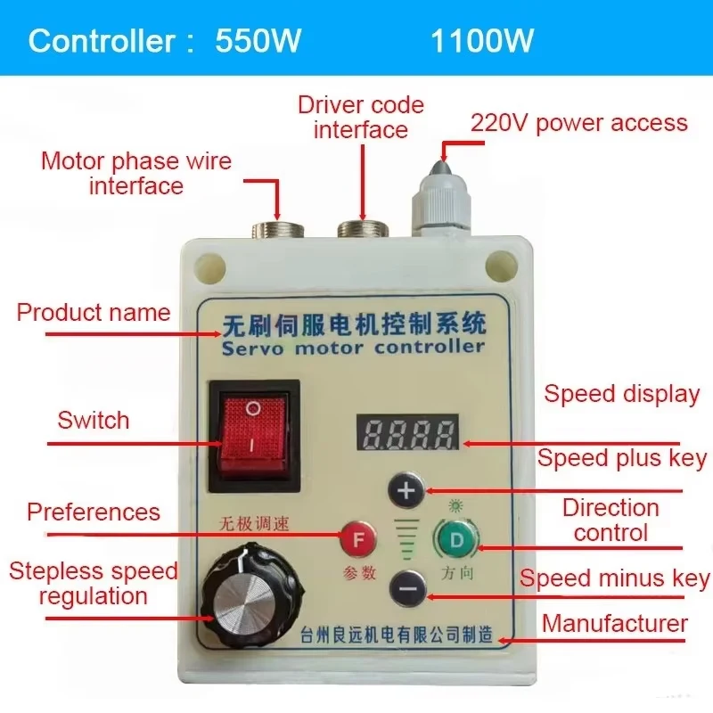 High-Power Permanent Magnet Brushless Motor Woodworking Lathe Machine Driver Controller System Kit for Belt-Powered Machines