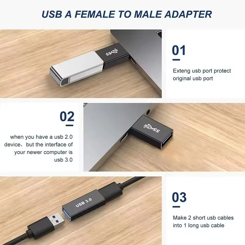 USB 3.0 Connector USB To USB Adapter 5Gbps Gen1 Male to Male Female USB Converter SSD HDD Cable Extender USB 3.0 Extension Plug