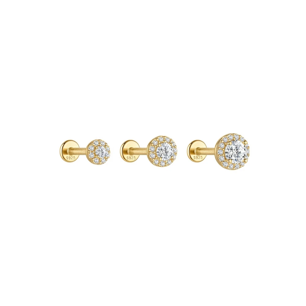 Aide 1 Stück 925 Sterling Silber Moissanit Halo Piercing Ohrstecker mit Schraubverschluss, rund, für Knorpel, 2-4 mm, für Damen und Herren – Detail 2