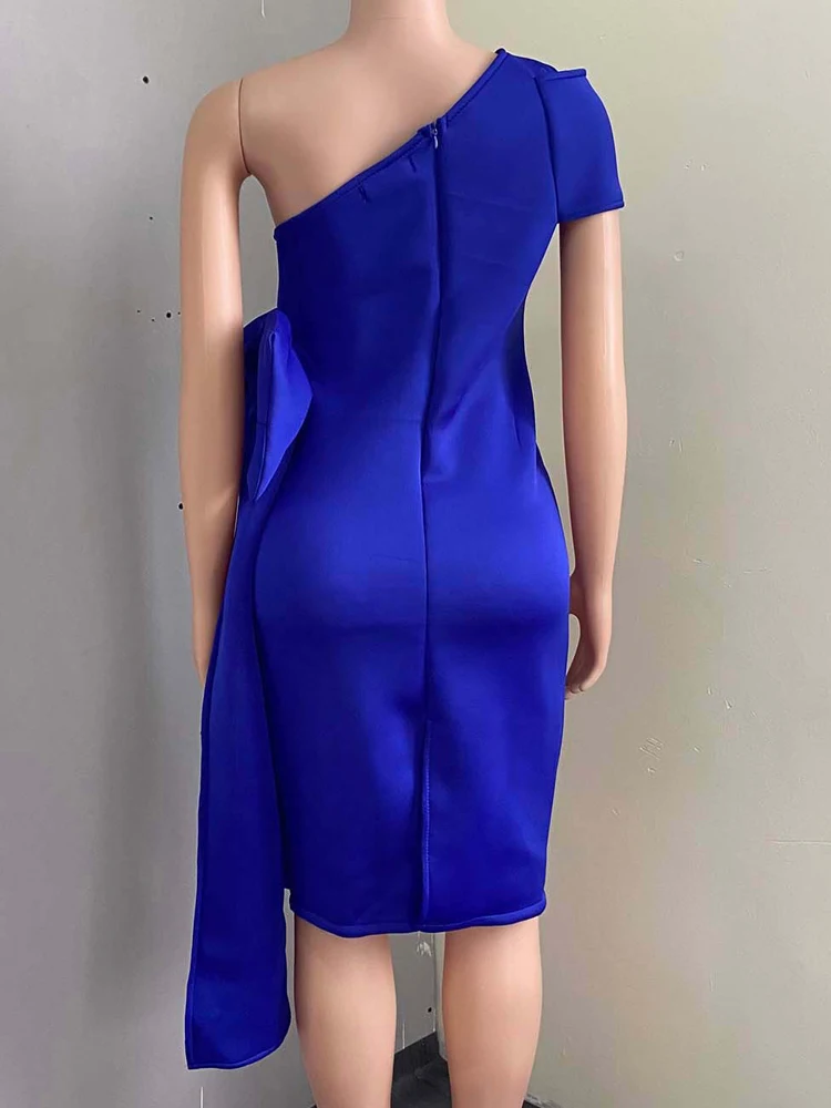 FairyShely 2024 One-shoulder Short Sleeve Plus Size Dress Sexy Women V Neck Large Big Dresses Lady Solid Party Tight Curvy Dress