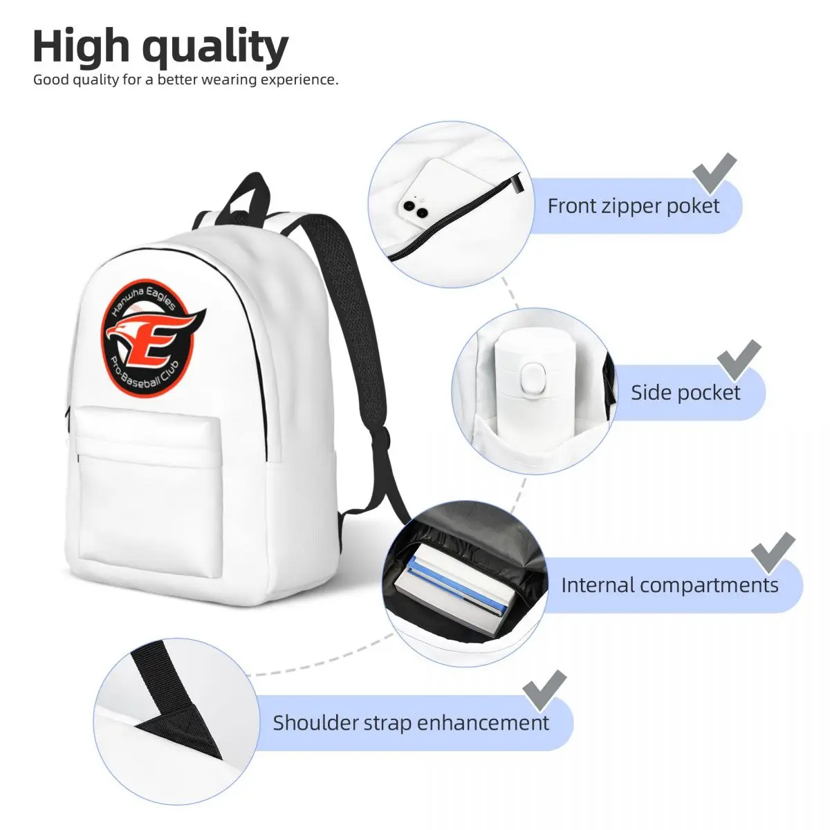 Hanwha Eagles Baseball Team Sport Lover Cool Backpack Durable Student Business Daypack for Men Women Laptop Shoulder Bag