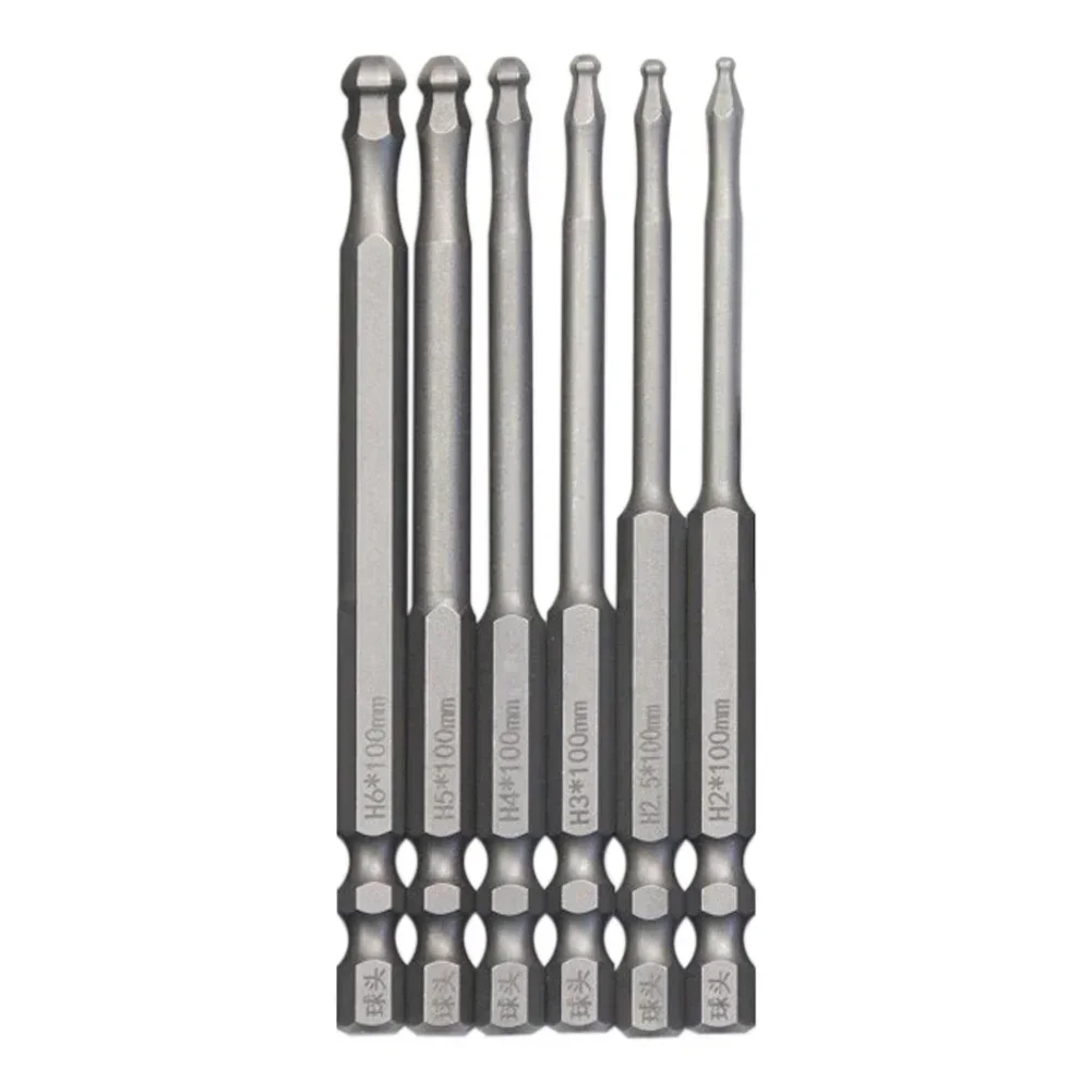 1pc 100mm Long Ball End Hex Screwdriver Bit Metric Hex Bit Magnetic Batch Head High Hardness Hexagon Socket Screwdriver Bit