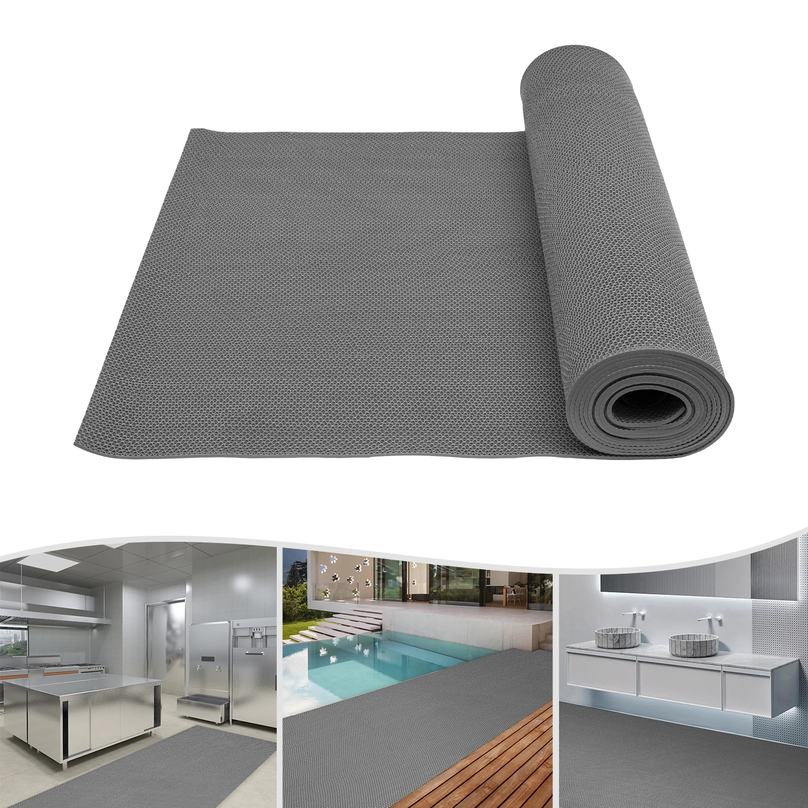 Non-Slip Floor Mat 16.4x2.95ft, PVC Drainage Mat with S-Holes, Anti-Fatigue Mat for Pool Entrance, 5mm Thick