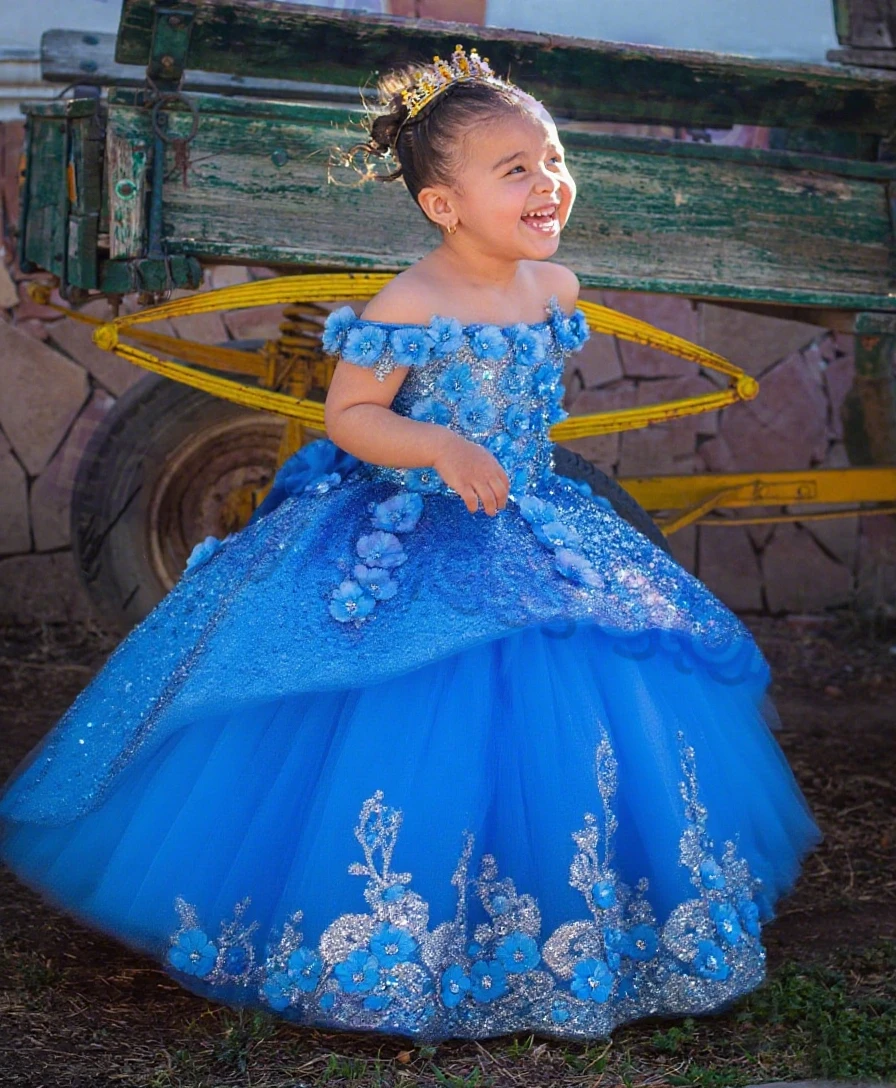 Customized Flower Girl Dress For Wedding Luxury Lace Shining Sleeveless Pearls Applique Kids Birthday Party Infant Gown