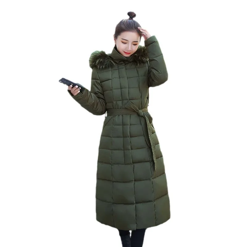 Parkas Coats Women Solid Jackets Zipper Pocket Raccoon Fur Hooded Lace Up Long Sleeves Longline Office Lady Casual 2025 Winter