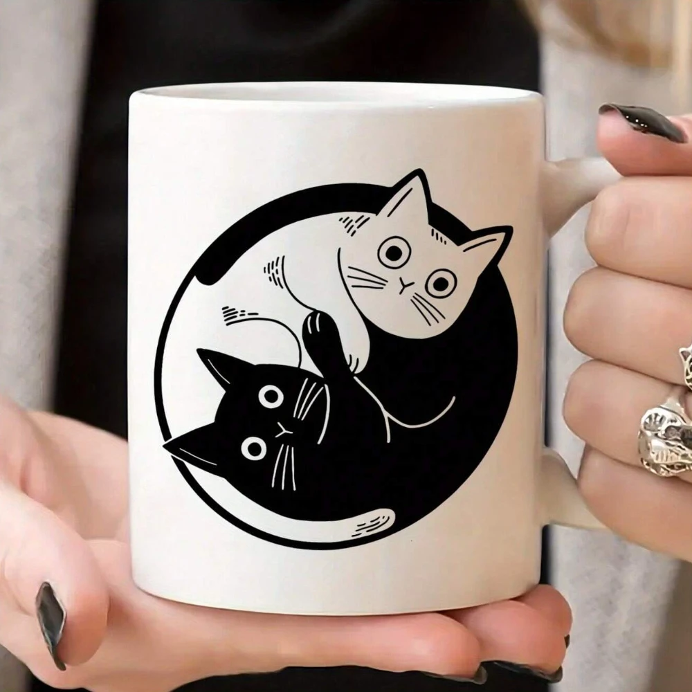 Linda taza de café de gato blanco y negro de Tai Chi, taza de té de cerámica de 11 Oz, tazas de té decorativas, regalo Ideal de cumpleaños/vacaciones