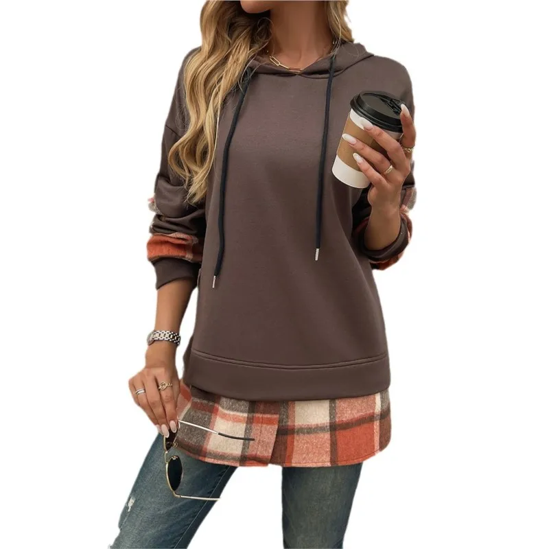 Women Casual Brown Loose Hoodies Autumn Winter Long Sleeve Hooded Sweatshirt Thick Simple Tops Lazy Style Pullover 2025 New