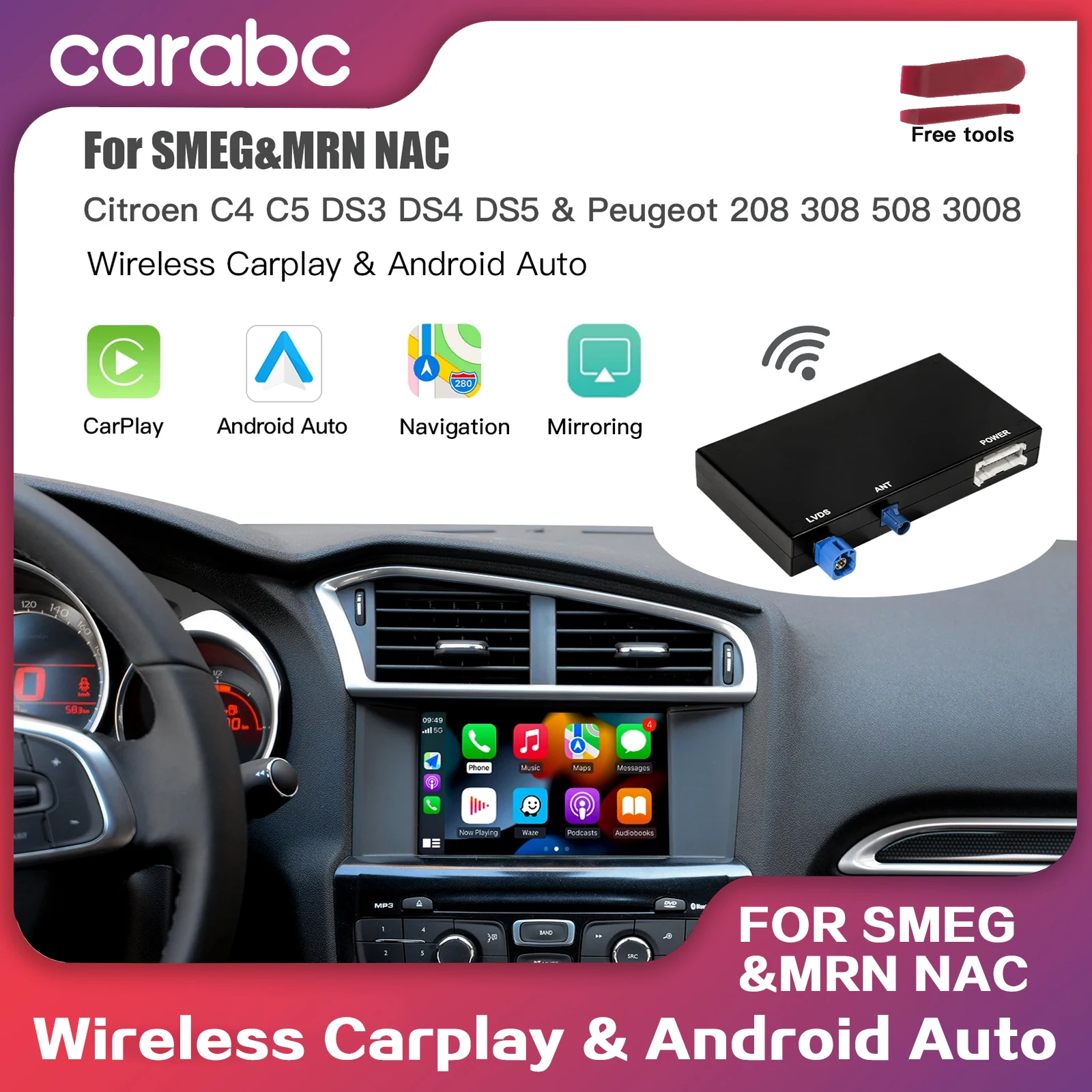 

CARABC Wireless Carplay box For Peugeot Citroen SMEG SMEG+ Picasso C4 C5 DS4 DS3 308 508 208 3008 Android Auto AirPlay Module