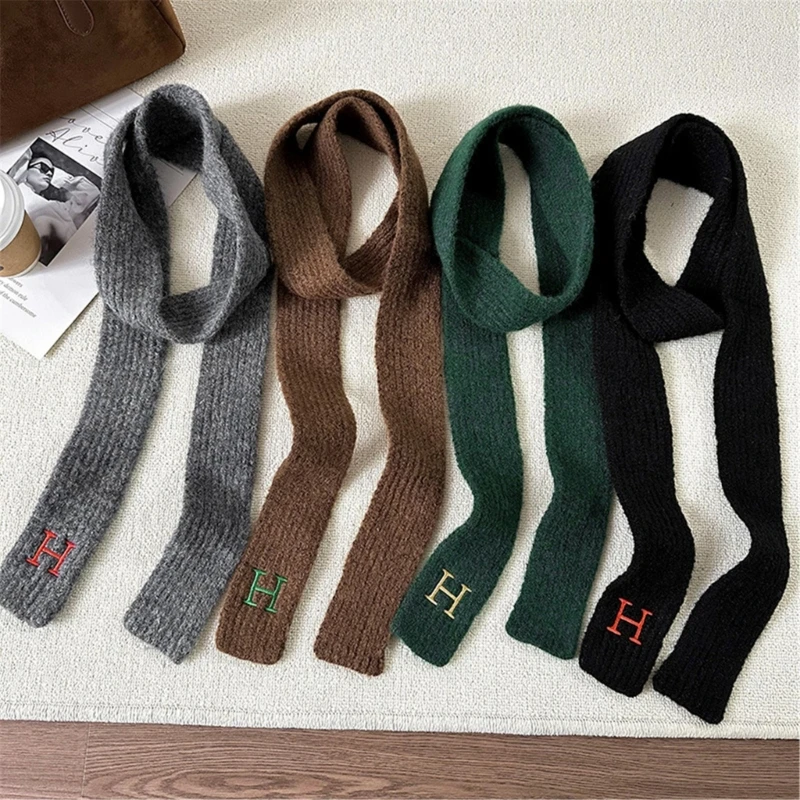 Y1UB Lady Maillard Styling Scarf with Embroidery Letters Y2k Girls Decorative Knitted Scarf Fashion Street Casual Neckerchief