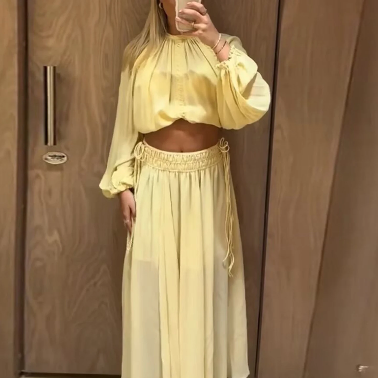 Ele Lantern Sve irt Donna Faionable Versatile Personali Semplice Aosphere Top Fibra di poliestere Lungo Sve roun...