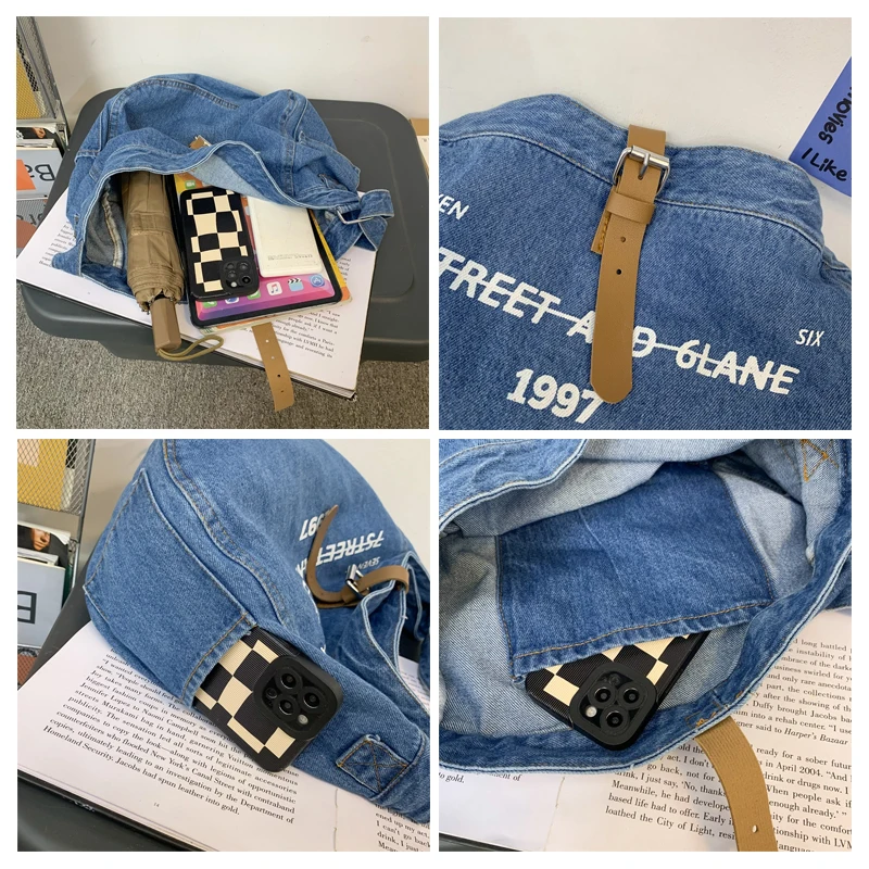 Letter Denim Women's Bag 2022 Trend Jeans Shoulder Bag High Quality Shopping Bag Eco Bag Korean Canvas Messenger Bag Y2K Satchel