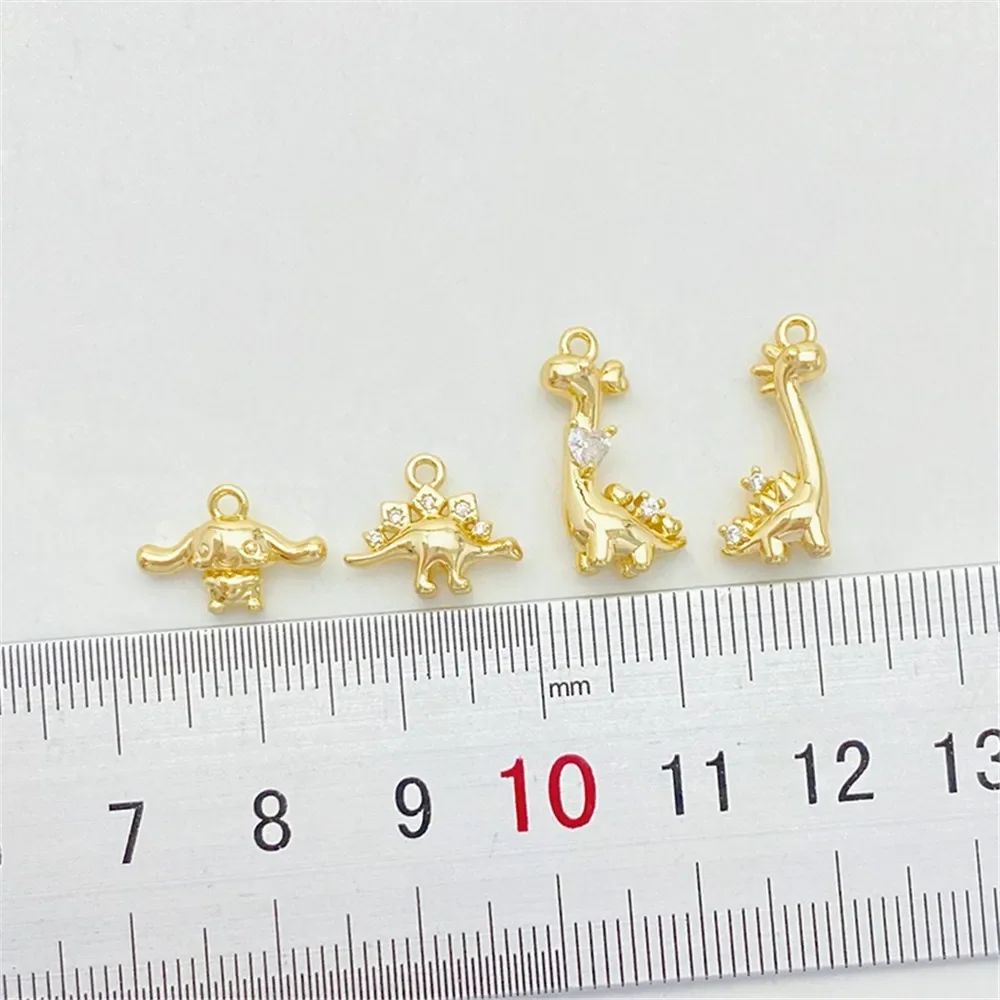 

14K Gold-plating Zirconium, Cute Little Dinosaur Puppy Pendant, Handmade DIY Bracelet, Necklace, Jewelry Material Accessories.