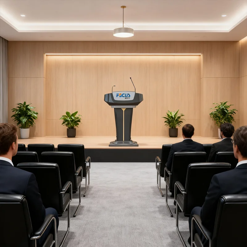 Height Adjustable Digital Smart Podium with 21.5-Inch Screen and Gooseneck Microphone for Enhanced School Audio Visual Systems
