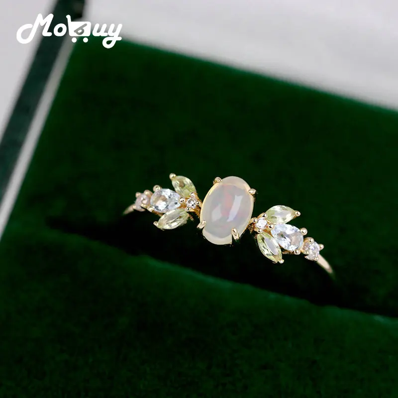 

MoBuy Vintage Gemstone Natural Opal Rings For Women Topaz Peridot Forest Elf Ring 925 Sterling Silver Gold Plated Jewelry Gift