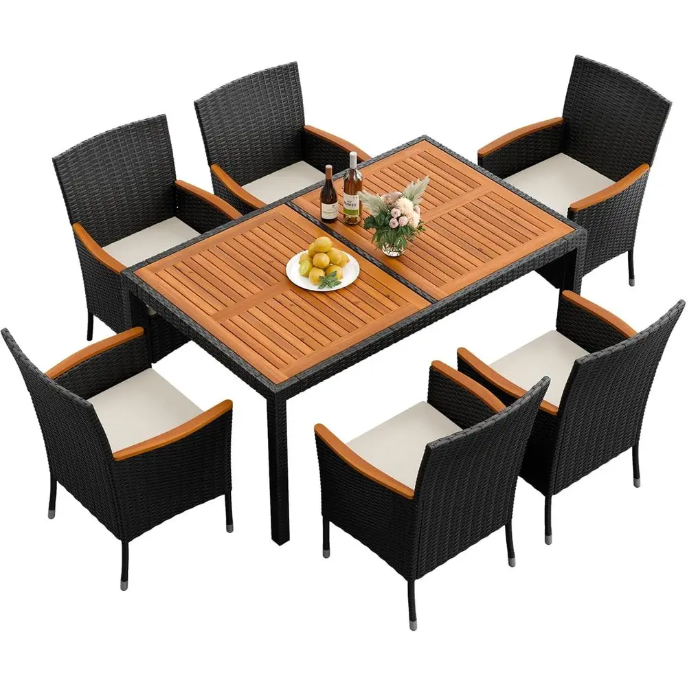 

Acacia Wood 7-Piece Patio Dining Set with Cushions for Outdoor, Deck, or Garden