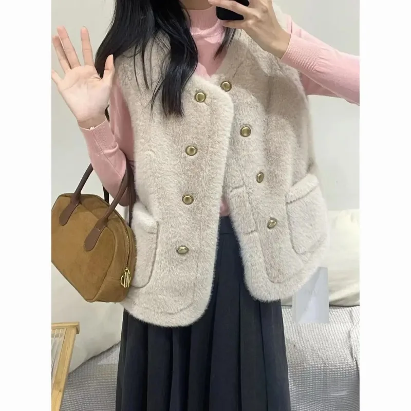 

Жилет, двубортный пиджак для женщин на осень и зиму, однотонный кардиган на пуговицах, утепленный теплый модный топ