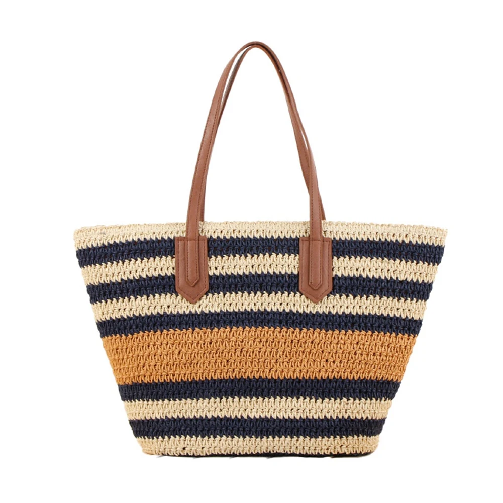 

New Striped One-Shoulder Bag Straw Bag Korean Version Ins Sen Series Holiday Hand-Woven Beach Handbag Leisure Women Bag