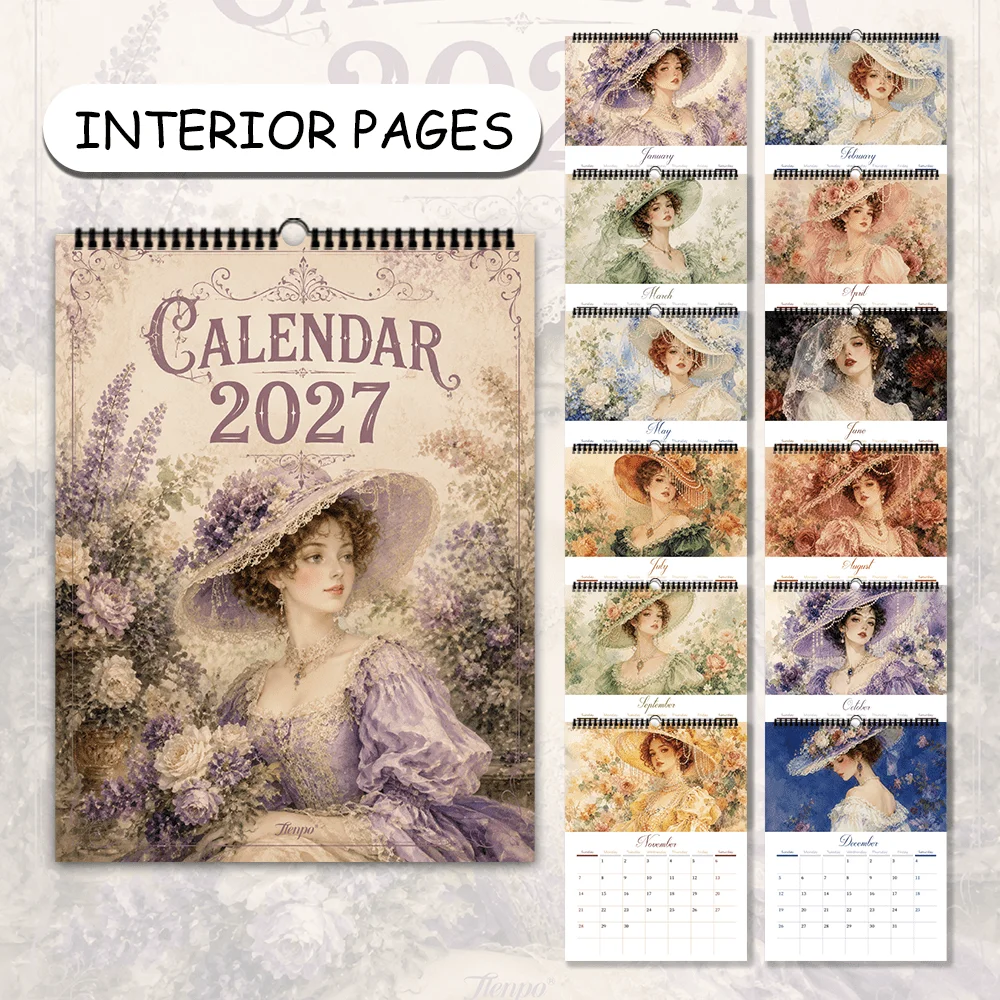 1pc 2027 Wall Calendar, European-style Girl Theme, 12-Month Monthly Planner, Perfect Gift for Birthdays, Christmas, New Year