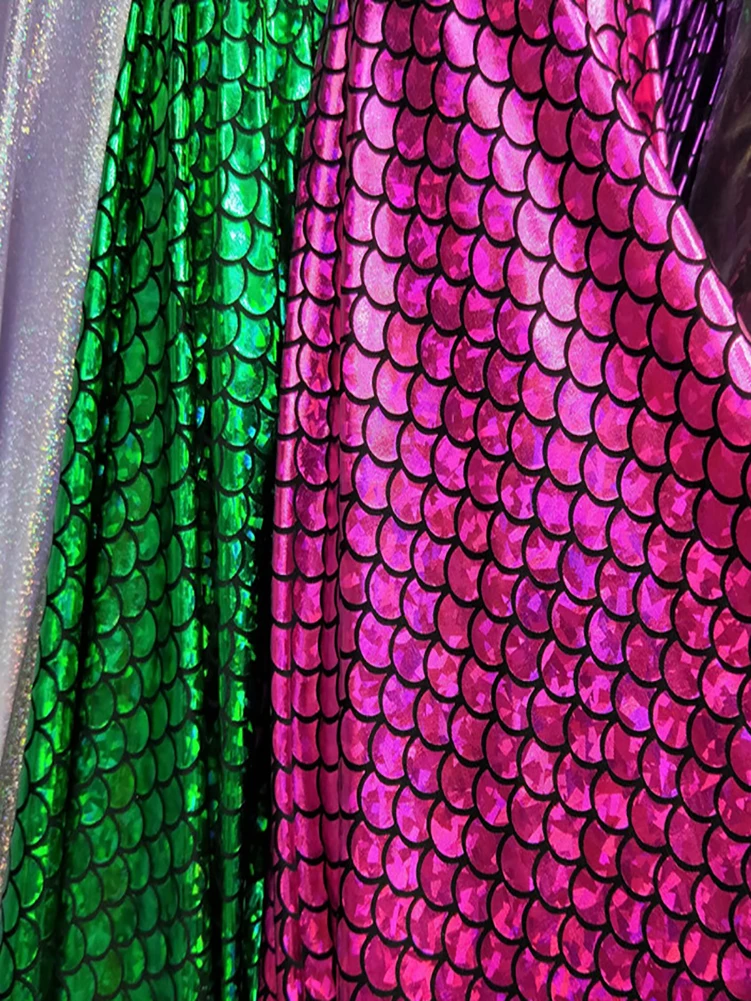 Fish Scale Fabric Spandex Bronzing High Elasticity Wedding Dance Stage Performance Costume Fabric DIY by Half Meter