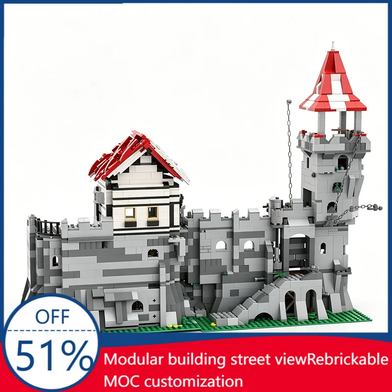 2070PCS Medieval Castle Two-Story Mountain Fortress With Tower MOC Model Custom Building Blocks Educational Toy Gifts For Kids
