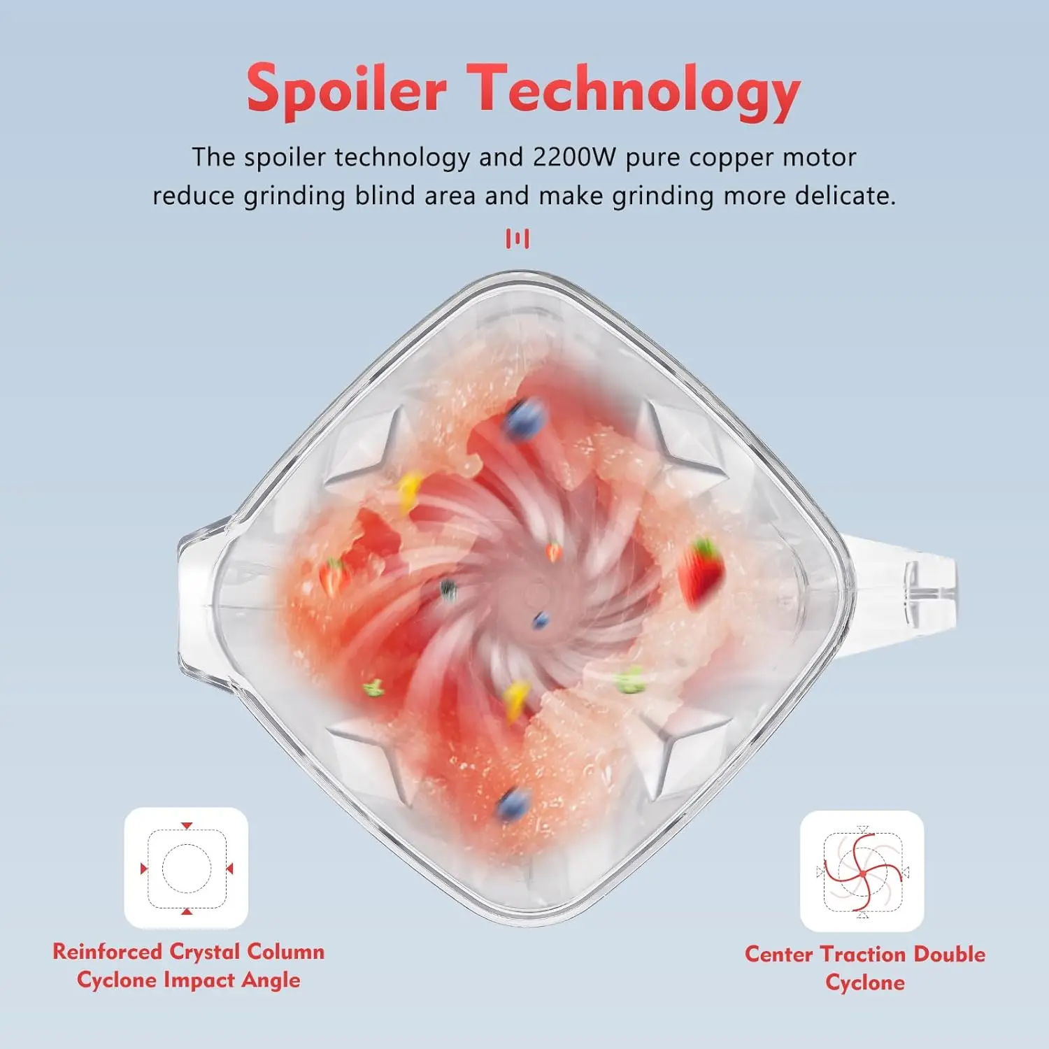 Elektryczny blender do smoothie o mocy 2200 W, czerwony, szybki blender nablatowy z regulacją prędkości, kruszenie lodu, funkcja samooczyszczania,