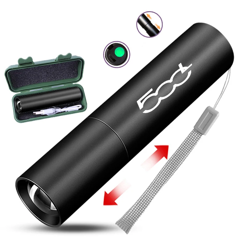 

Car Mini LED Flashlight Waterproof Telescopic Powerful Outdoor Zoom For For Fiat 500 500c 500X 500L Panda Bravo Punto Tipo Panda