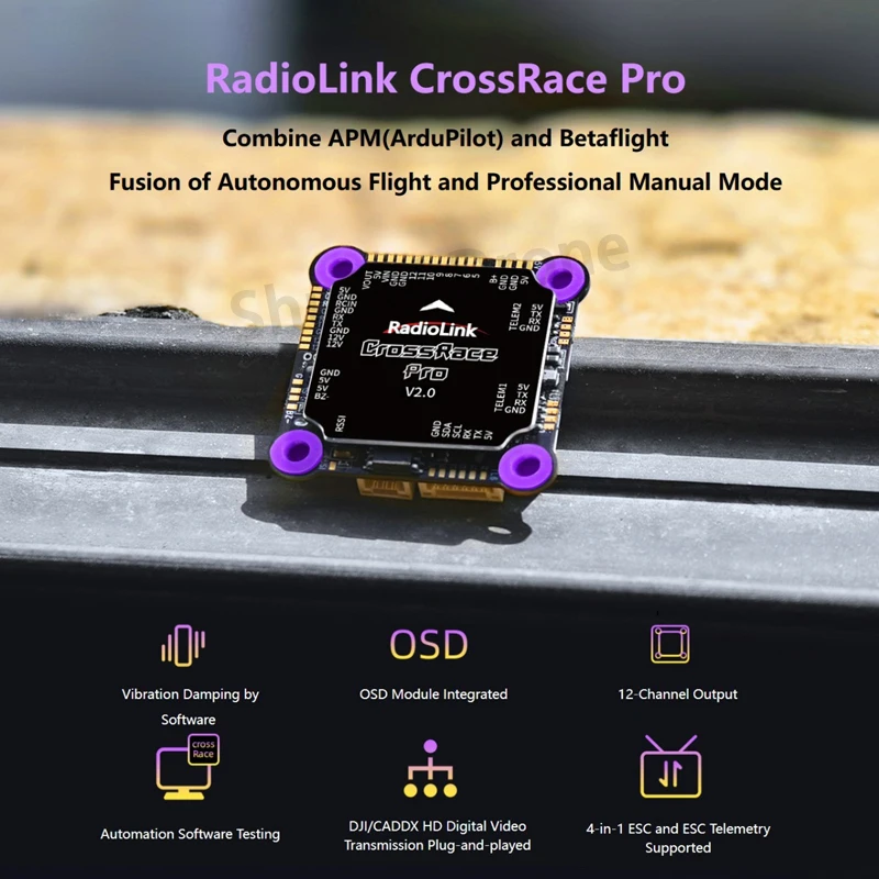 RadioLink Ledi CrossRace Pro Flight Controller V2.0 CrossRace 12CH OSD 4-in-1 ESC Dual BEC for FPV Drone Multirotor RC Drone