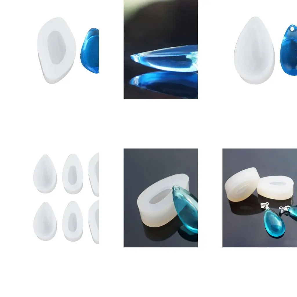 6x Resin Teardrop Pendant Mold with Hole Silicone Water Drop Mold for DIY