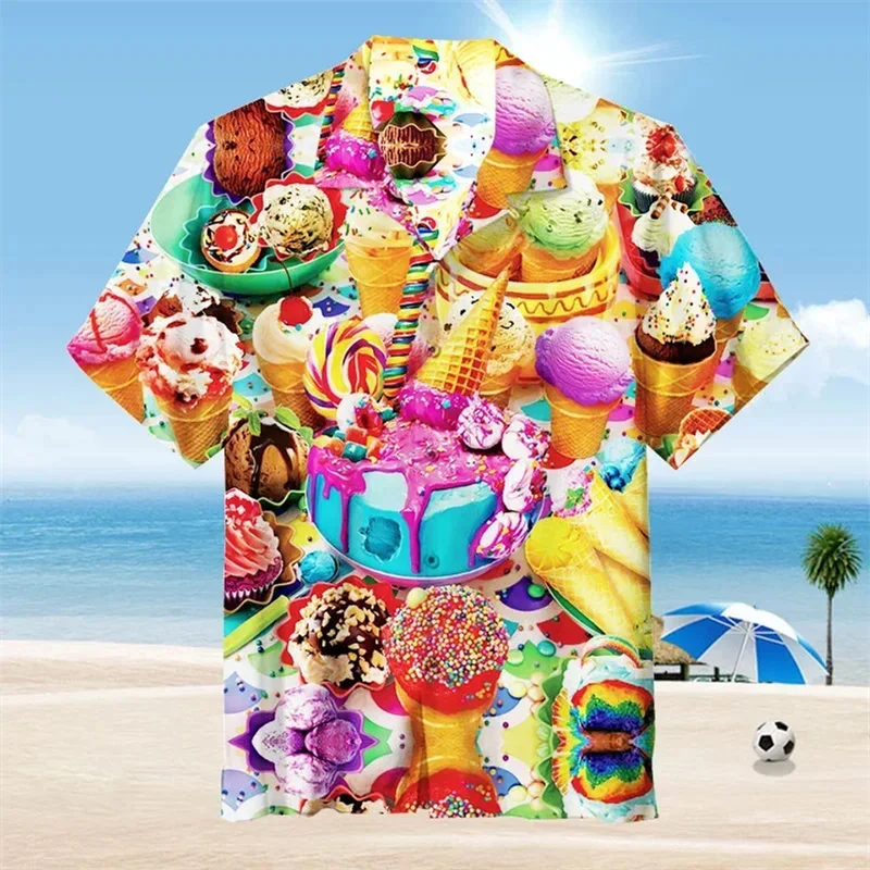 De Nieuwe Losse Ademende 3D-print Trendy Cool Fashion Ijs Creamshirts Strandparty Tops Korte Mouwen Zomer Heren Shirts Heren Top