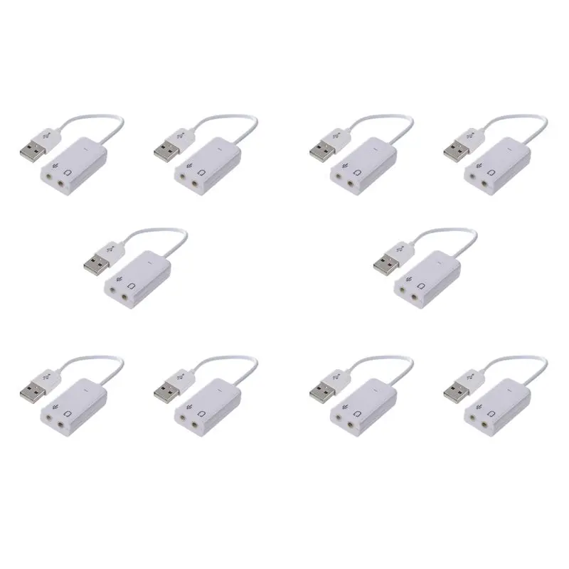 10Pcs 3.5Mm Microphone Earphone Socket USB 2.0 Sound Card Speaker Audio Adapter White