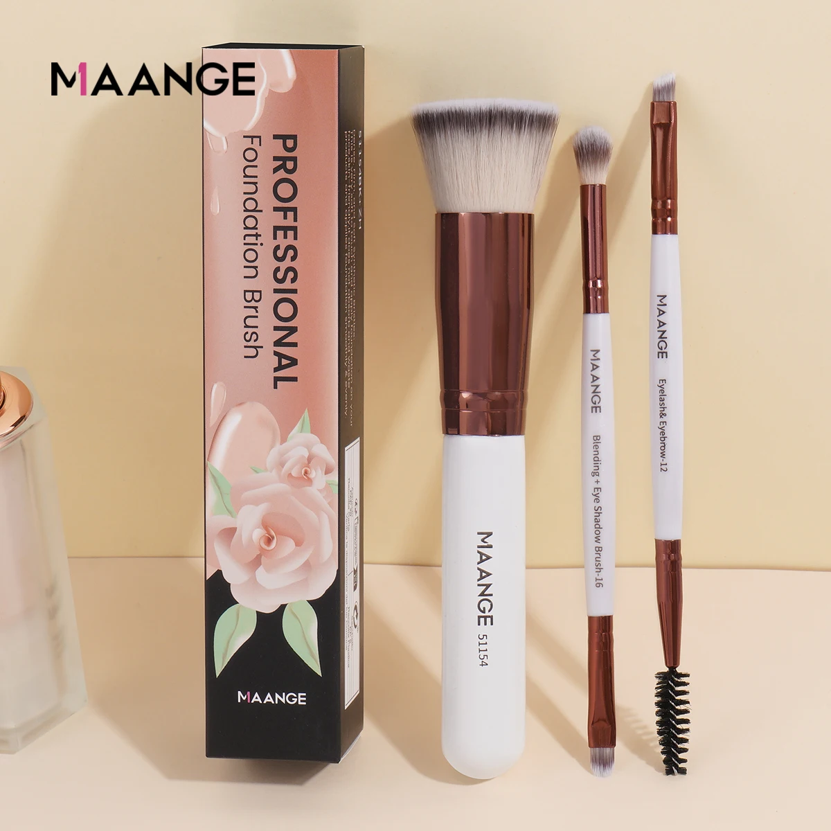 MAANGE-Juego de brochas de maquillaje de 3 piezas, pinceles para base de maquillaje, pincel para cutis, crema, sombra de ojos, regalo para el día de la madre, esposa, mujer