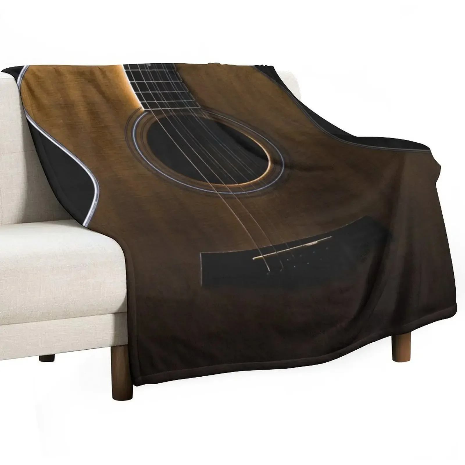 Acoustic guitar on black background Throw Blanket sofa bed Soft cosplay anime Designers warm winter Blankets