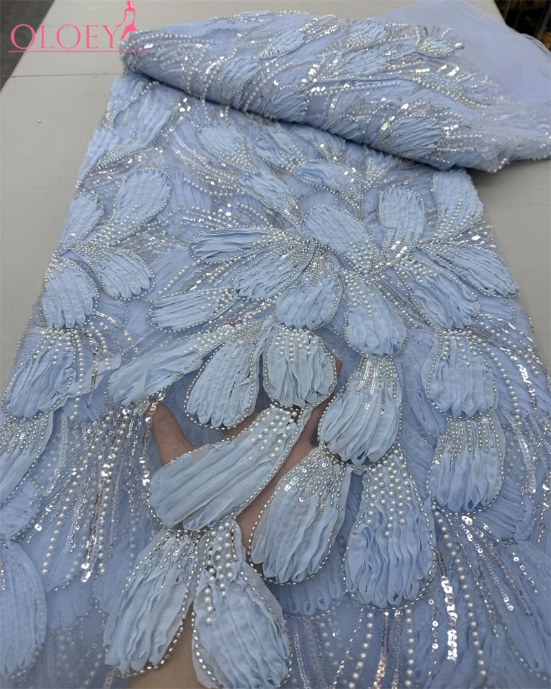 OLOEY vestido de noche de encaje de red bordado hecho a mano con lentejuelas de cuentas moda francesa de alta gama nuevo diseño de alta calidad para fiesta