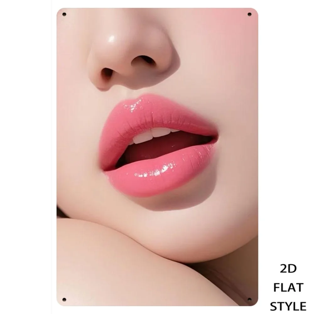 Retro Pink Lip Makeup Art Metal Wall Sign, Modern Minimalist 2D Flat Iron Decor