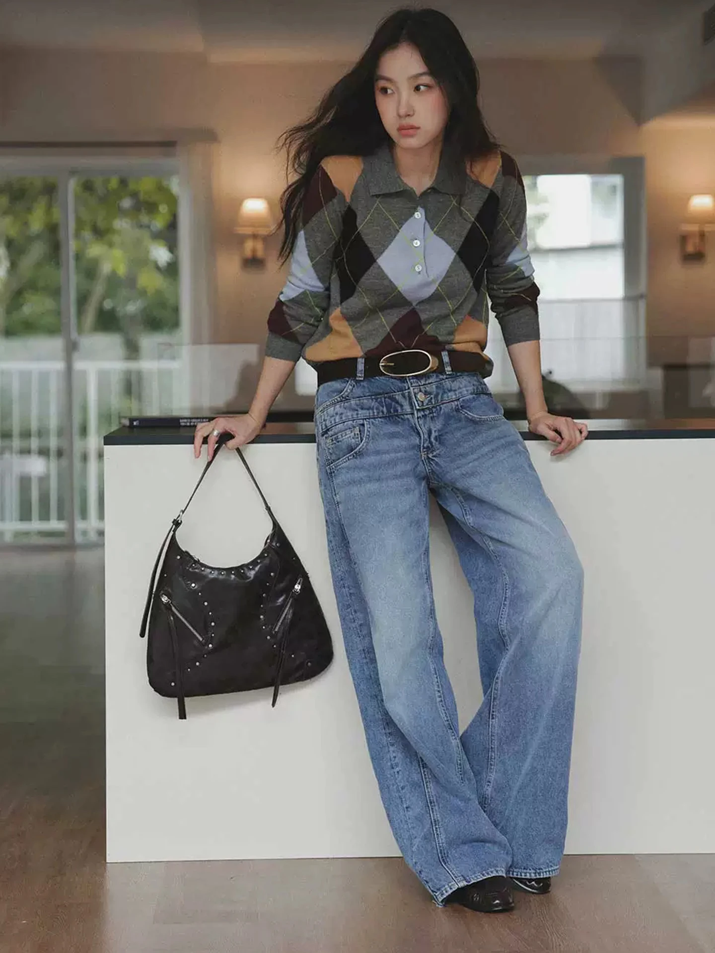 High Waist Wide Leg Zipper Style Five Pocket Long Denim Jeans Women's Casual Fashion Autumn New Arrival Premium Quality Polye...