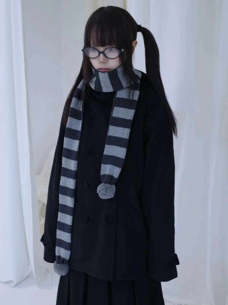 Coreano sle leste portão retro japonês sle faculdade vento casaco duplo breasted casaco de lã chapéu feminino tamanho pequeno casaco inverno