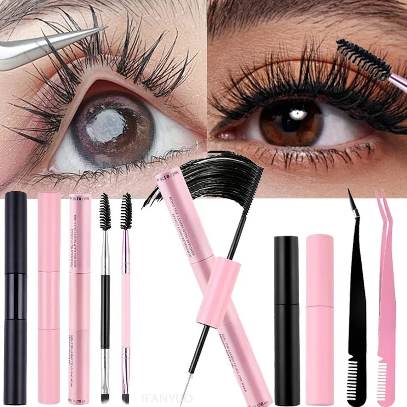 Lash Bond and Seal Eyelash Clusters Lasting  Double-Ended Fixed Eyelashs Glue Remover Tweezers Kit Eyelash Curler Brush Kit Tool