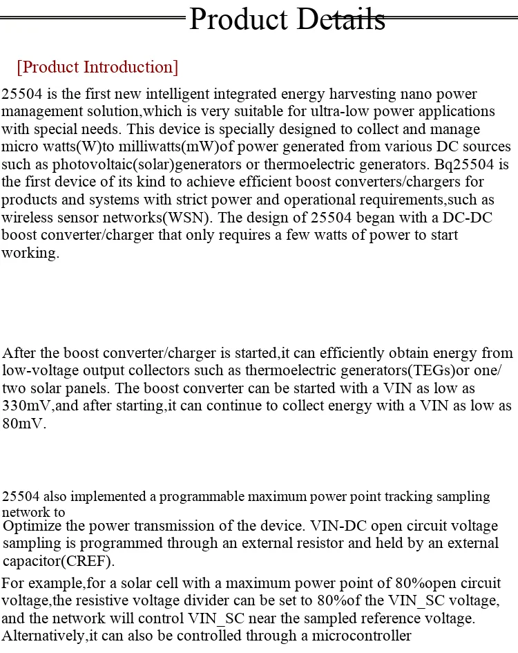 25504 Nanowatt Stromverbrauch, Energieharvester, Boost-Konverter, Solarenergie, bq25504 – Detail 2